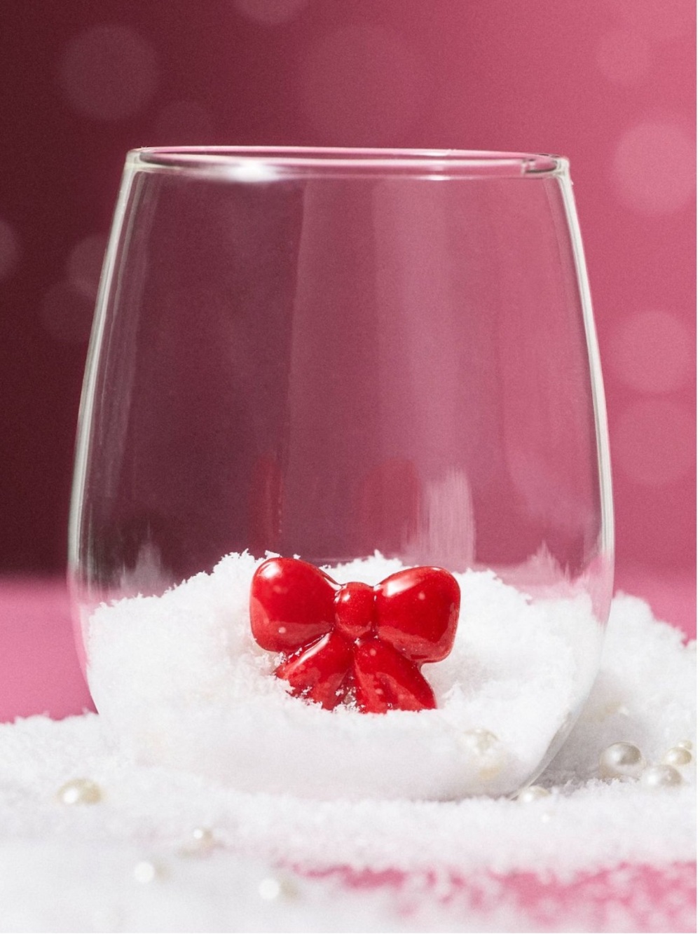 Anthropologie Clear Stemless Glass with Red Bow Accent